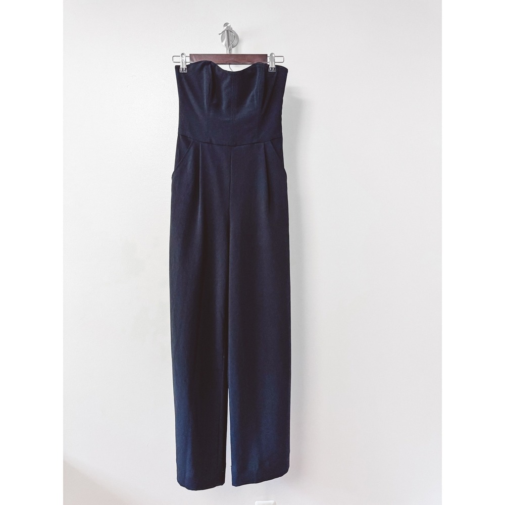 Rachel Roy Black Strapless Wide Leg Jumpsuit Sweetheart Neckline Size 0